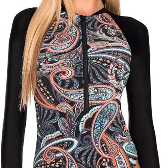 RELLECIGA | Size Small Long-sleeve Zip RashGuard Women's Swimsuit NWT - Picture 1 of 11